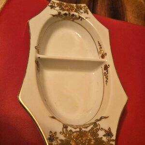vintage hand painted 1920s Noritake divided relish dish raised pattern on sides